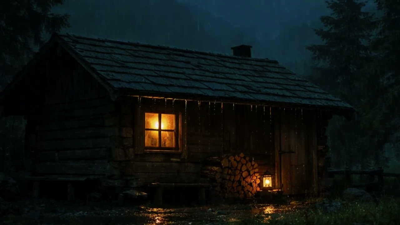 Steady Night Rain at Mountain Hut 🌧️ Cozy Cabin Ambience for Deep Sleep