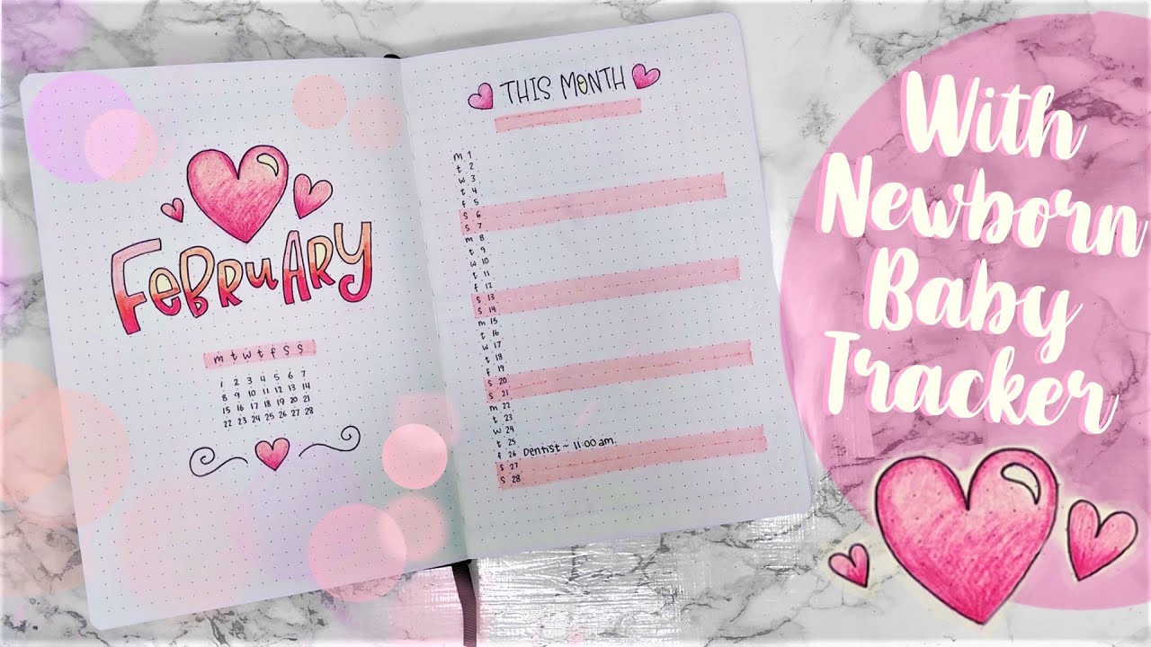 February Bullet Journal Plan With me with Newborn Tracker