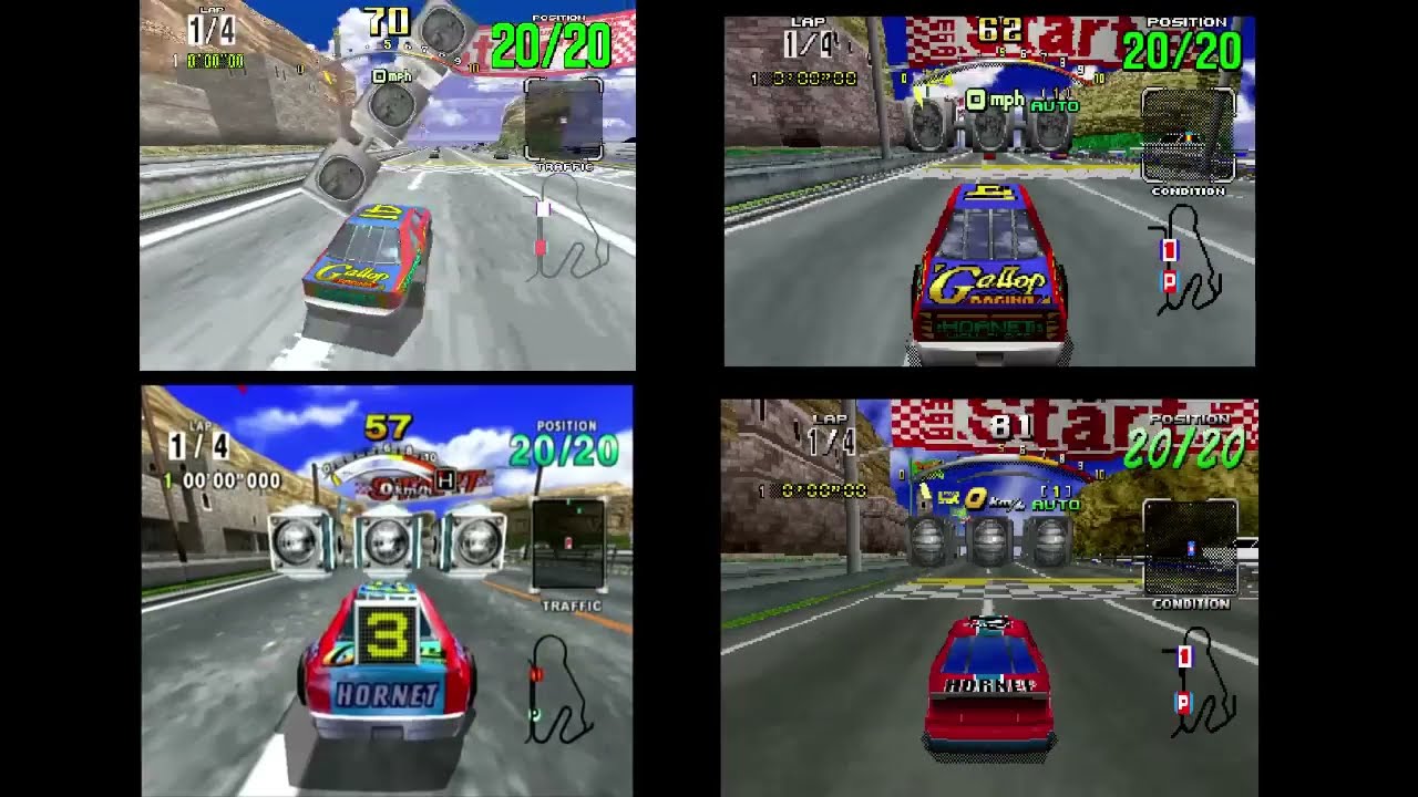 Retro Head to Head - Daytona USA - (Top left clockwise order) Model 2, Saturn, Jpn CCE, Dreamcast