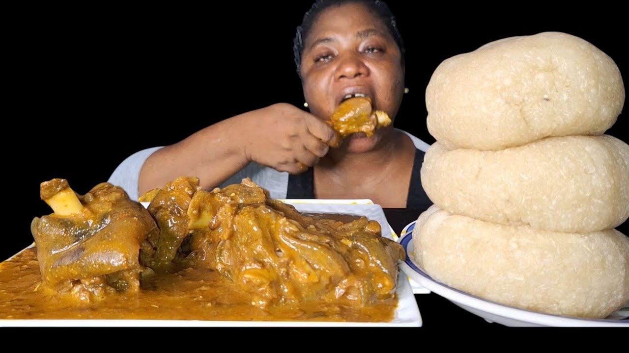 African food mukbang fufu with ogbono soup