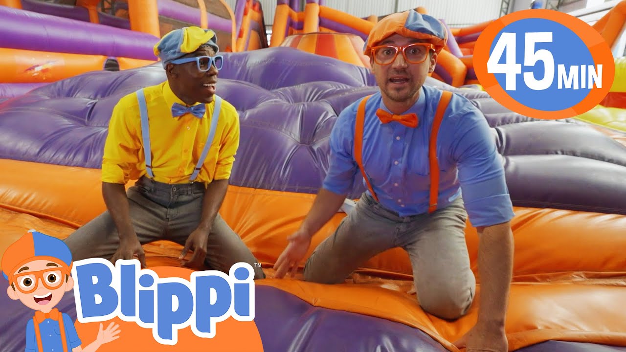 Juca and Blippi play hide and seek in a giant bounce house | Blippi Vehicles | Learning Videos