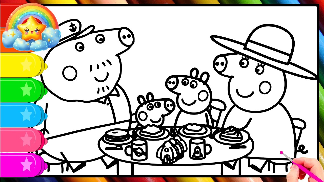 Peppa Pig take a dinner with her family | Peppa Pig Official Full Episodes | Peppa Pig coloring book
