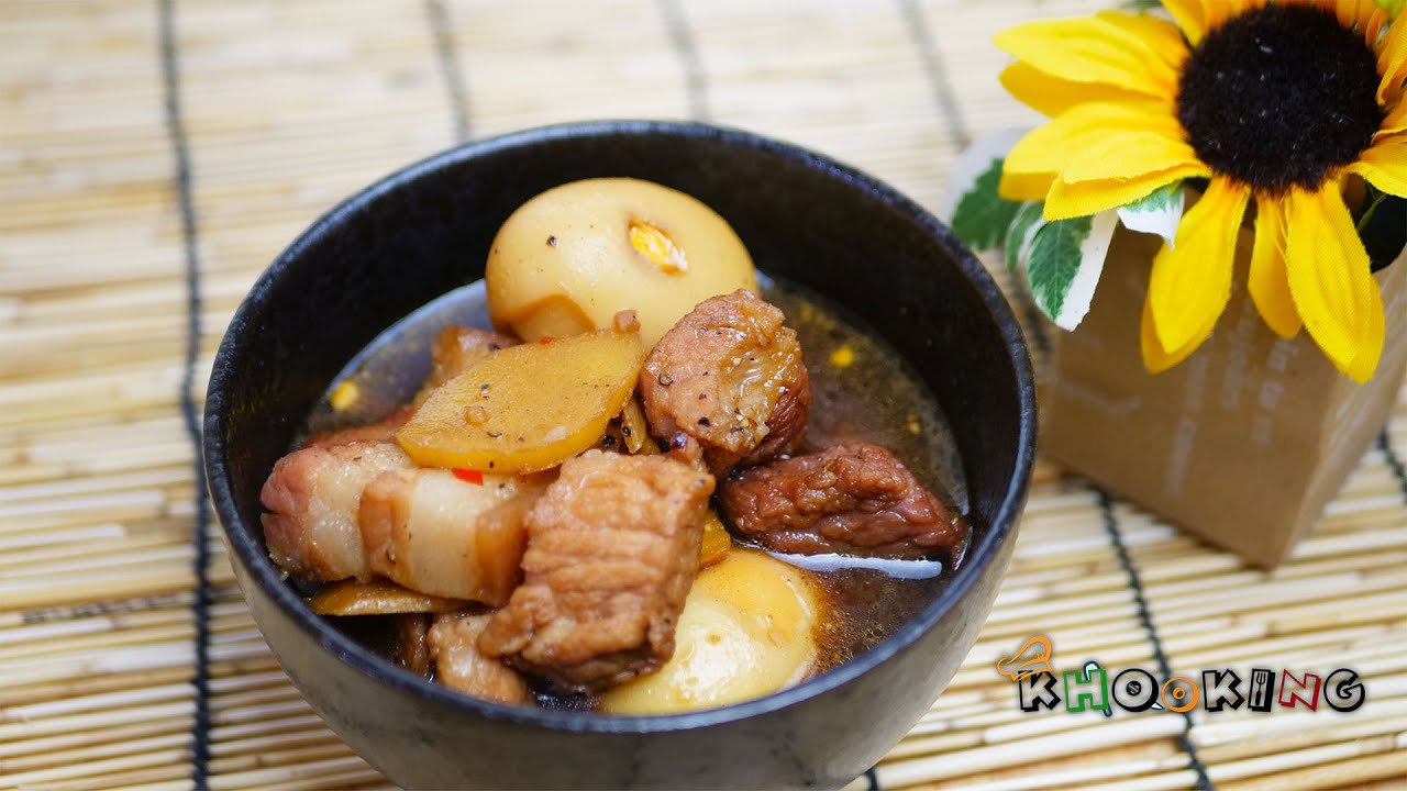 របៀបធ្វើខសាច់ជ្រូកខ្ញី - Braised pork belly with ginger [Khooking]