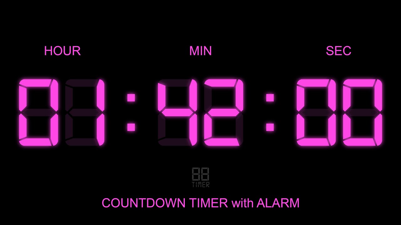 1 Hour 42 Minute Countdown Timer with Alarm Start and Finish time , glowing Digital Clock Timer Free