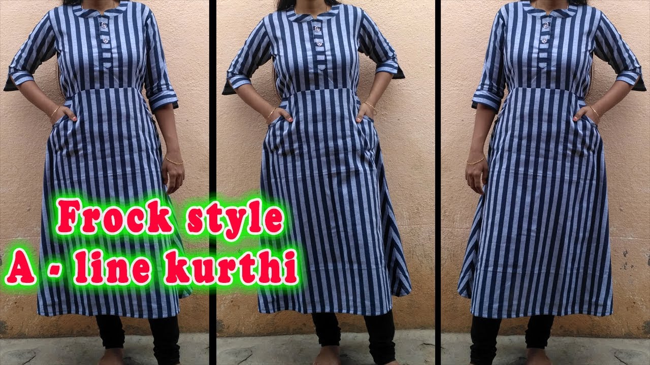 Frock Style A-Line Chudithar Cutting and Stitching With Pocket in tamil Easy method |@thaiyaltamilil