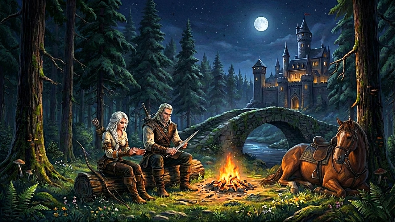 GERALT & CIRI'S NIGHT CAMP | Witcher Lofi Ambience for Study & Sleep