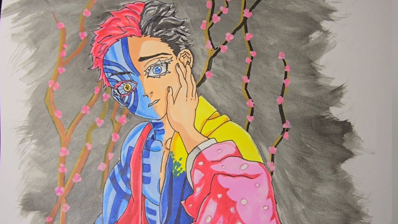 AKAZA DEMON SLAYER DRAWING COLOURING HOW TO DRAW 