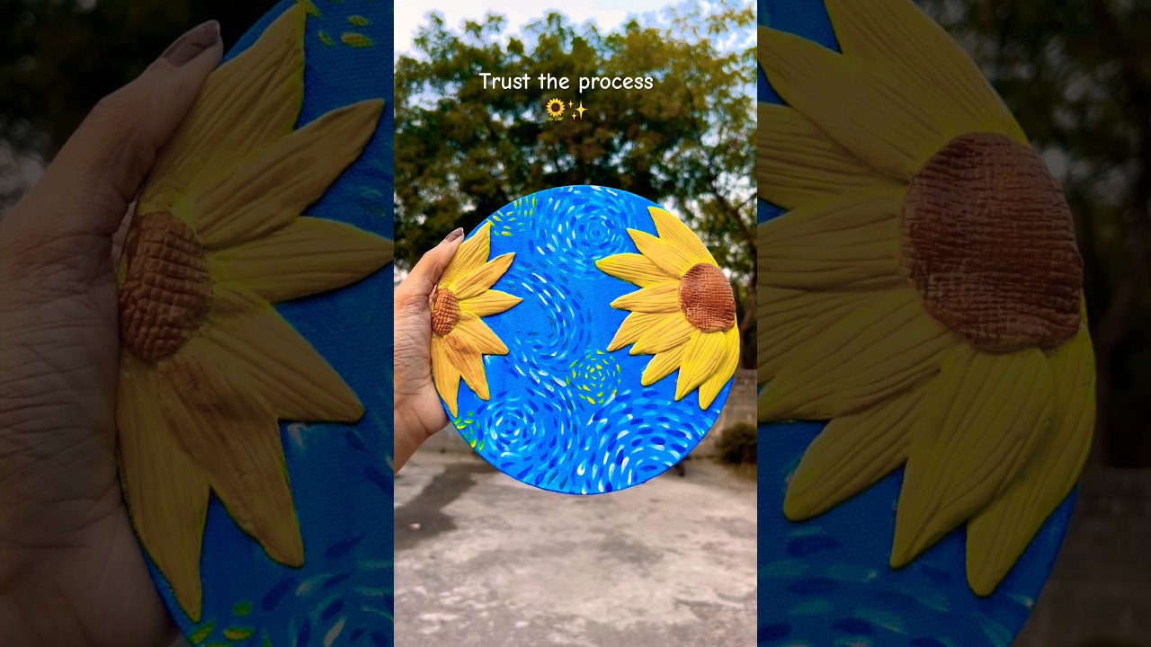 3D Sunflower Canvas 🌻Made with mould it clay & acrylics ✨#shorts #3dart #sunflowerart #texturedart