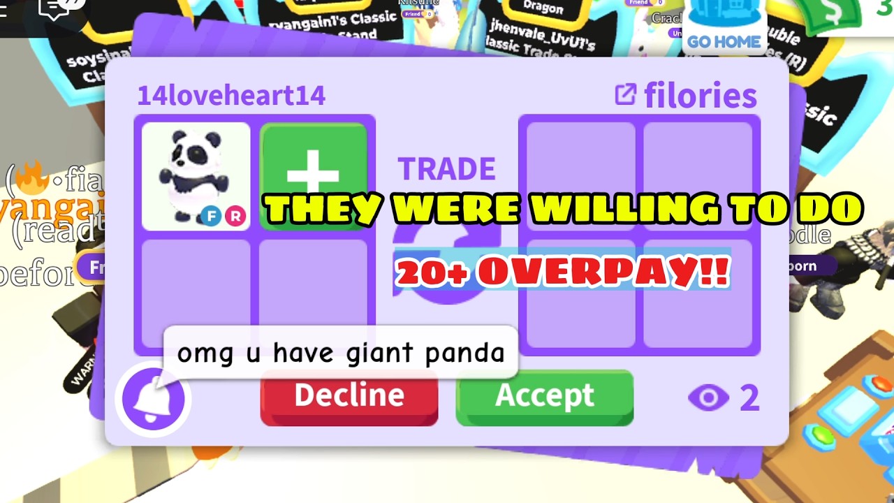 🤯GIANT PANDA STILL GETTING MASSIVE OVERPAYS😍 THEY OFFERED 20 OVERPAY BUT BAD LUCK😭 Adopt Me - Roblox