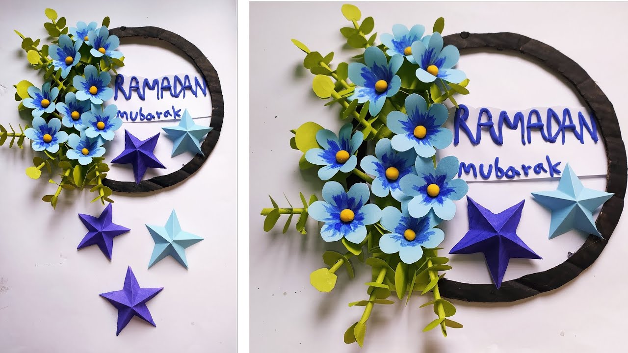 Ramadan decoration idea / paper flower wallhanging with paper Star / wallmate / Eid decor/ DIY