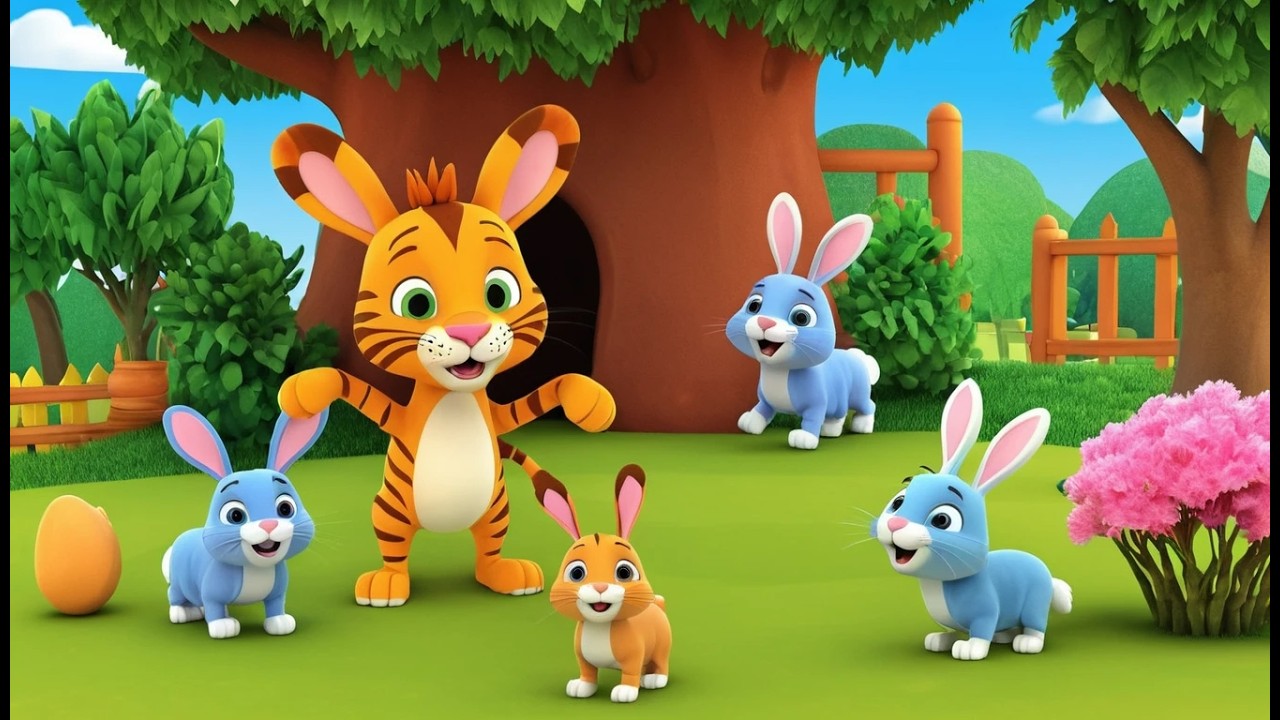 Лигр играет в прятки с кроликами