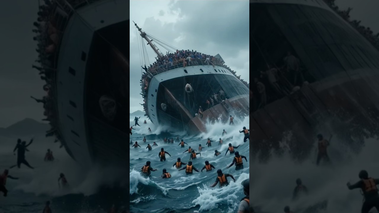 Hundreds Struggle as Overloaded Ship Sinks in Rough Seas 🌊 #shorts