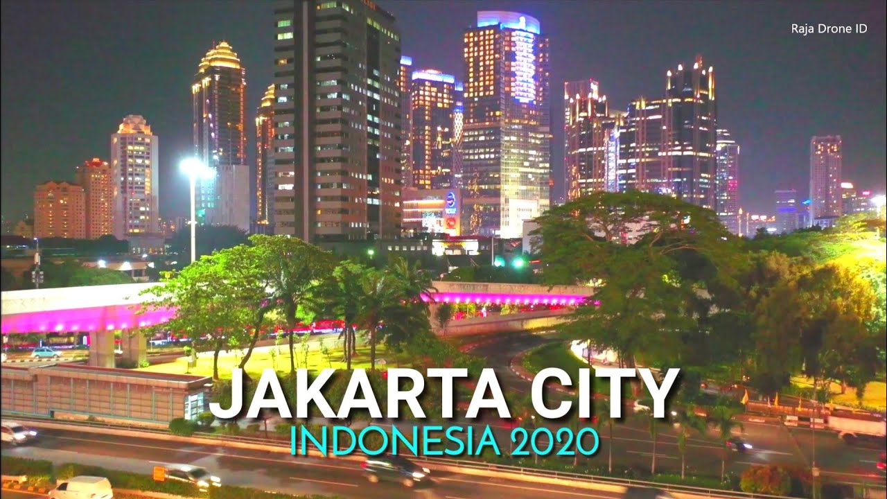 Jakarta City 2020, Night Drone View The Big City in Indonesia