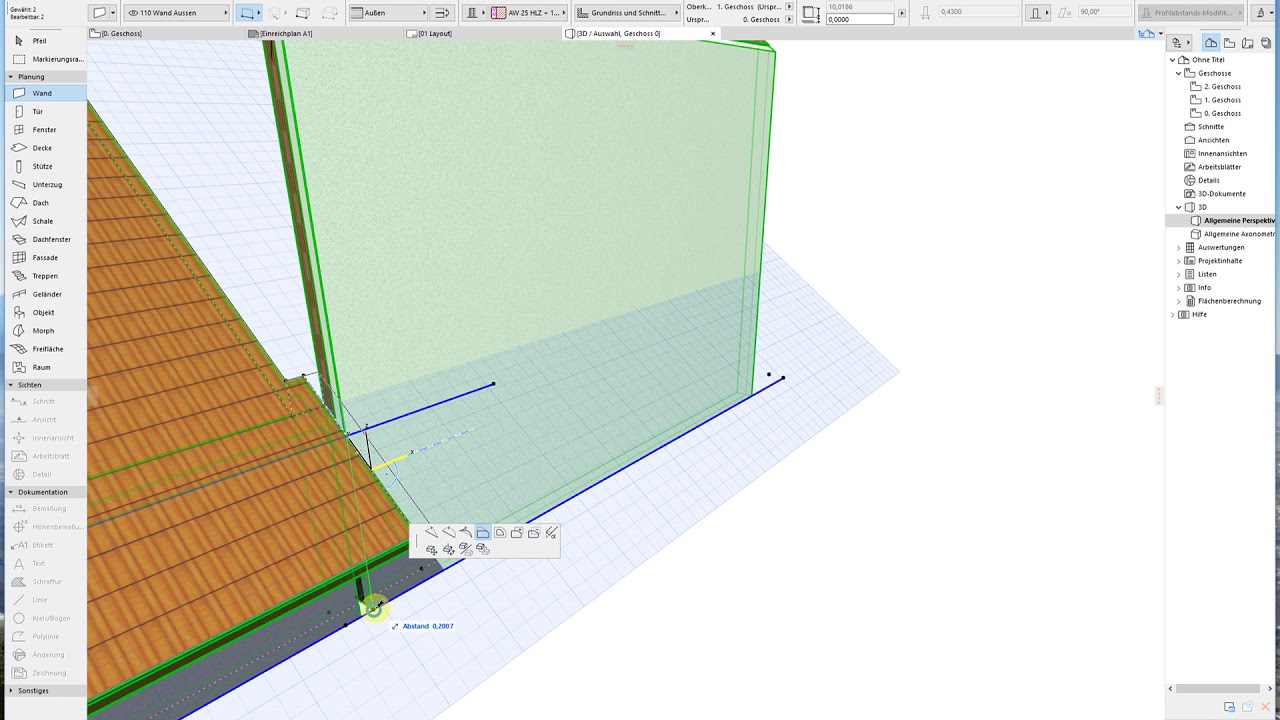 Archicad 22 Tutorial Einzeld&auml;cher und Wandverschneidungen