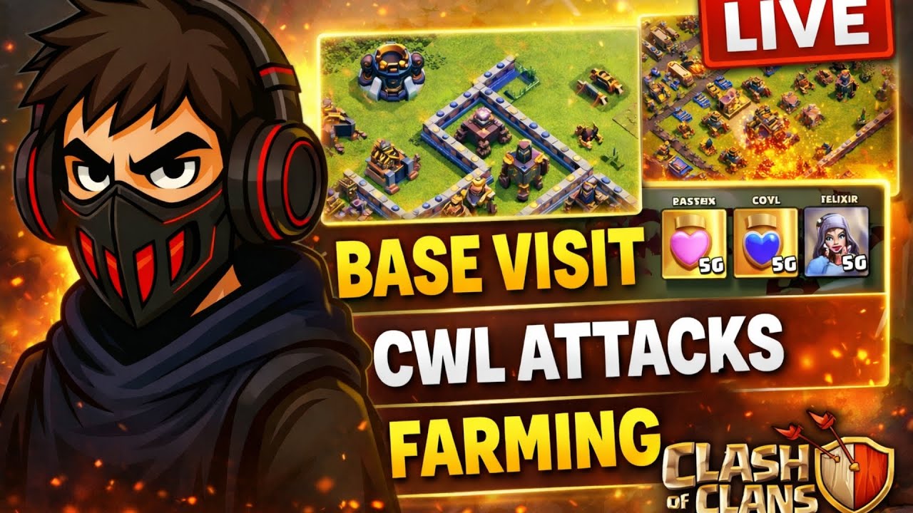 Clash of Clans LIVE 🔴 | CWL Attacks, Base Visit & Farming | Nonstop Action