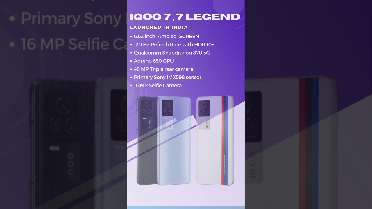 #IQOO 7 and 7 Legend are launched this Week with amazing specs.