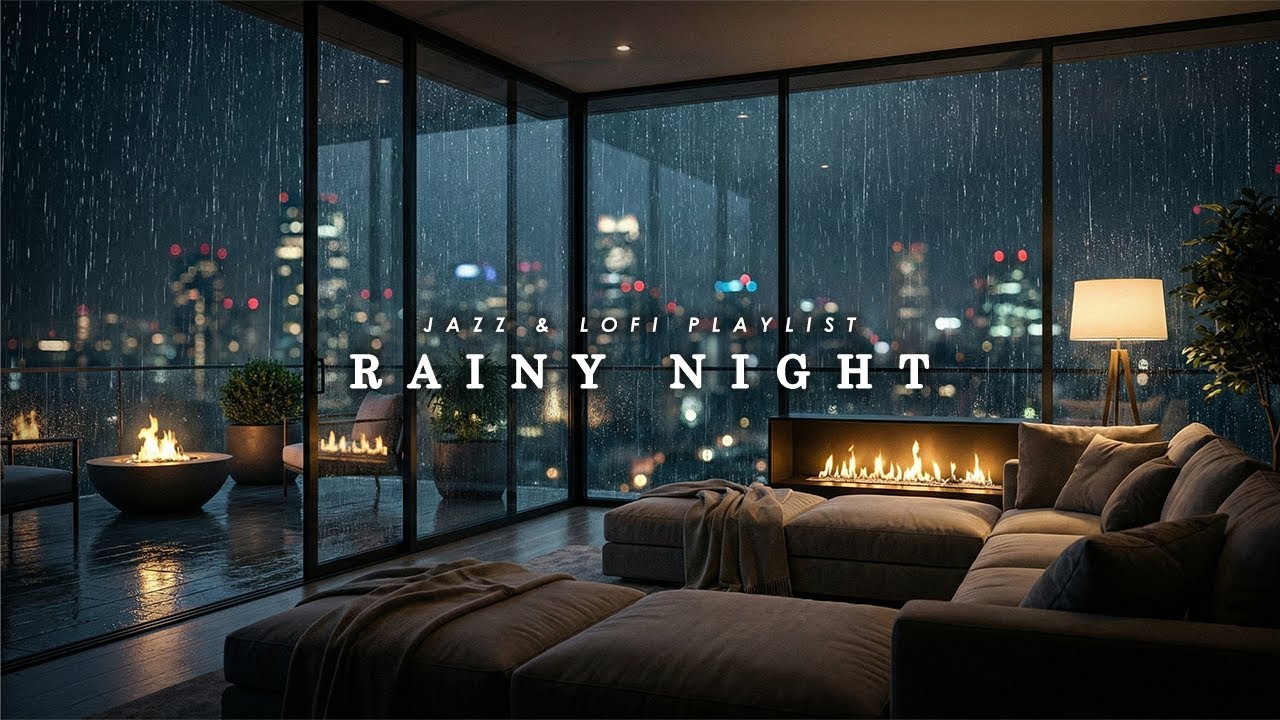 Rain at Night in Penthouse 🌧️ Gentle Vocal Jazz & Panoramic City View