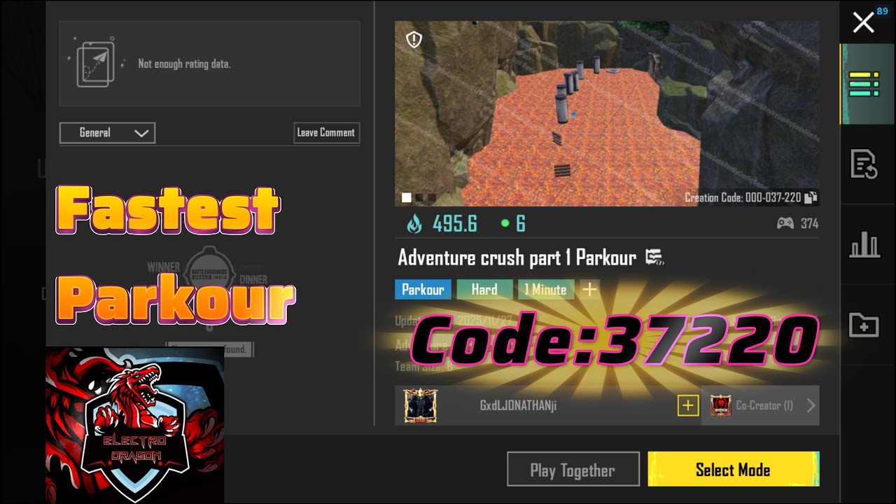 BGMI WOW Adventure Crush Part 1 Parkour 🔥 | Code 37220
