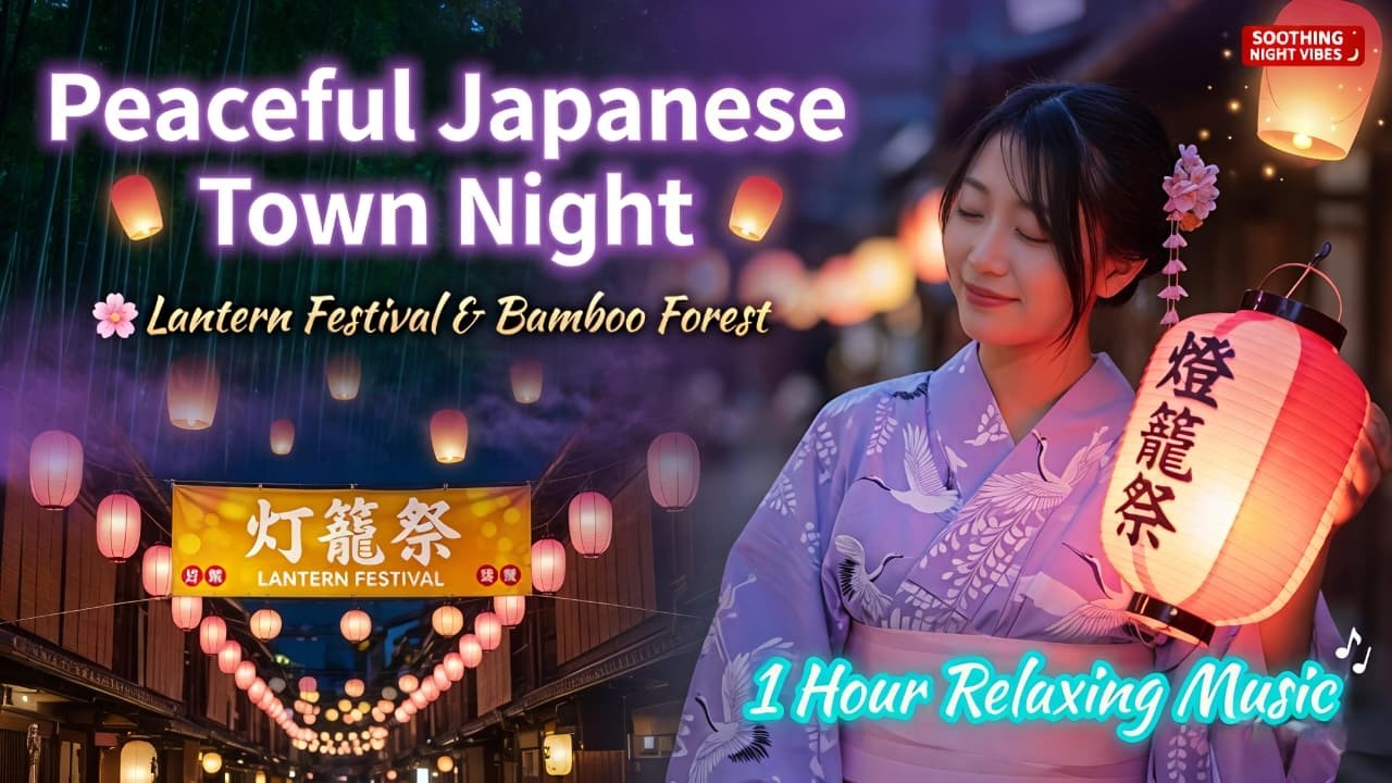 Peaceful Japanese Town at Night 🌸 Lantern Festival & Bamboo Forest | 1 Hour Relaxing Music