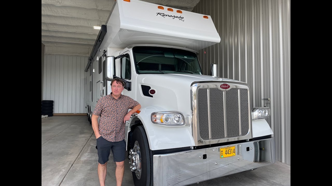 Drive along 2022 Renegade Classic Peterbilt 567 Chassis 605hp Cummins X15 Performance Motorcoaches