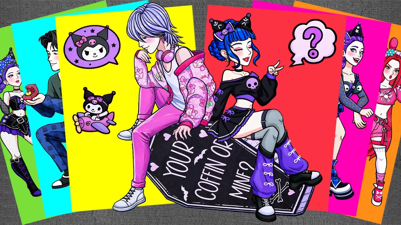 [paper diy] KPOP Demon Hunters Romantic Proposal 💜 Huntrix Zoey and Saja Boys | Kuromi Sticker Book
