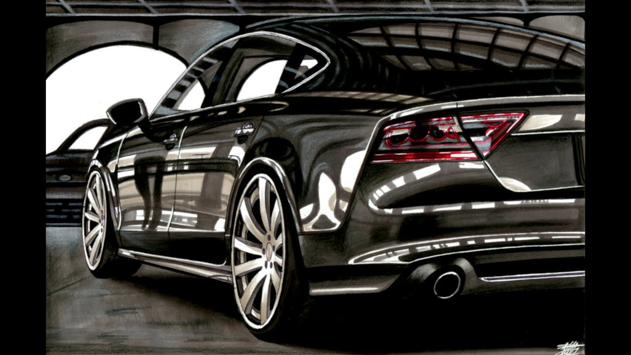Realistic Car Drawing - Audi A7 - Time Lapse - Drawing Ideas