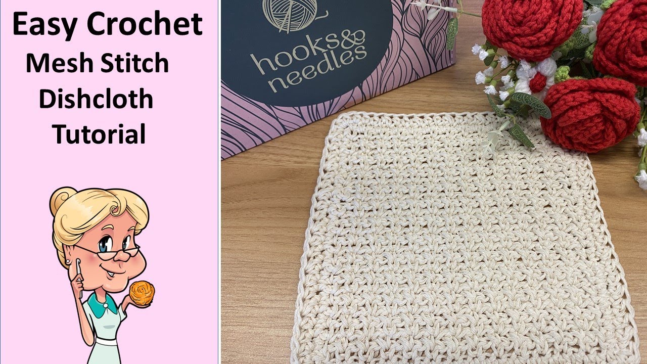 Easy Crochet Mesh Stitch Dishcloth / Washcloth  #hooksandneedles