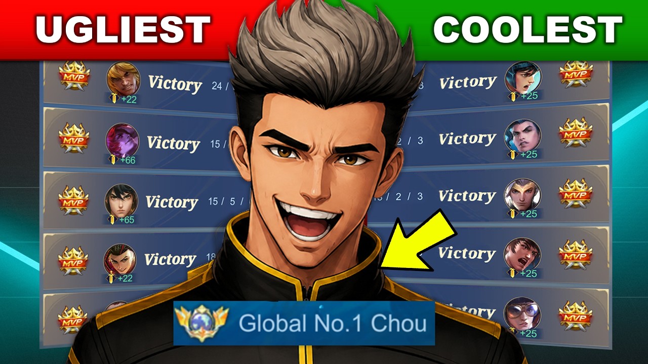 GLOBAL 1 CHOU USED ALL CHOU SKINS AND RANKED THEM FROM UGLIEST TO COOLEST!!  - Mobile Legends
