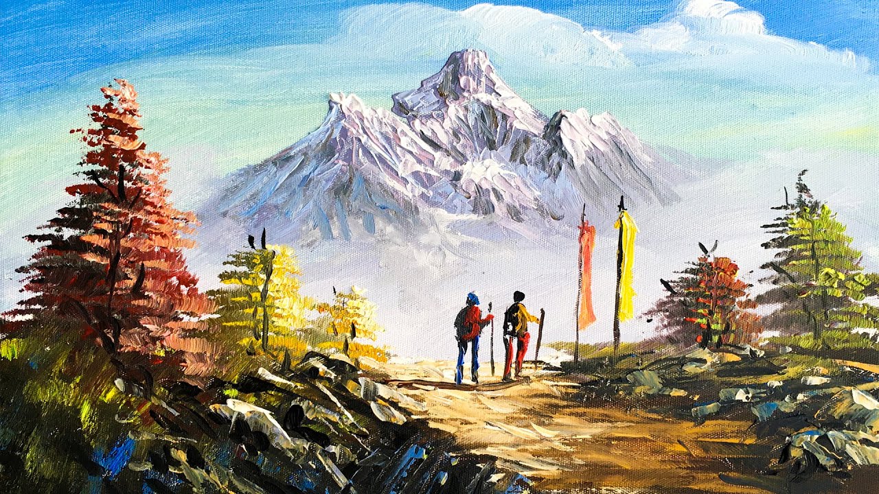 Painting a Beautiful Mountain Landscape with Acrylics | Art Candy | Nepali Artist | Nepali Painting