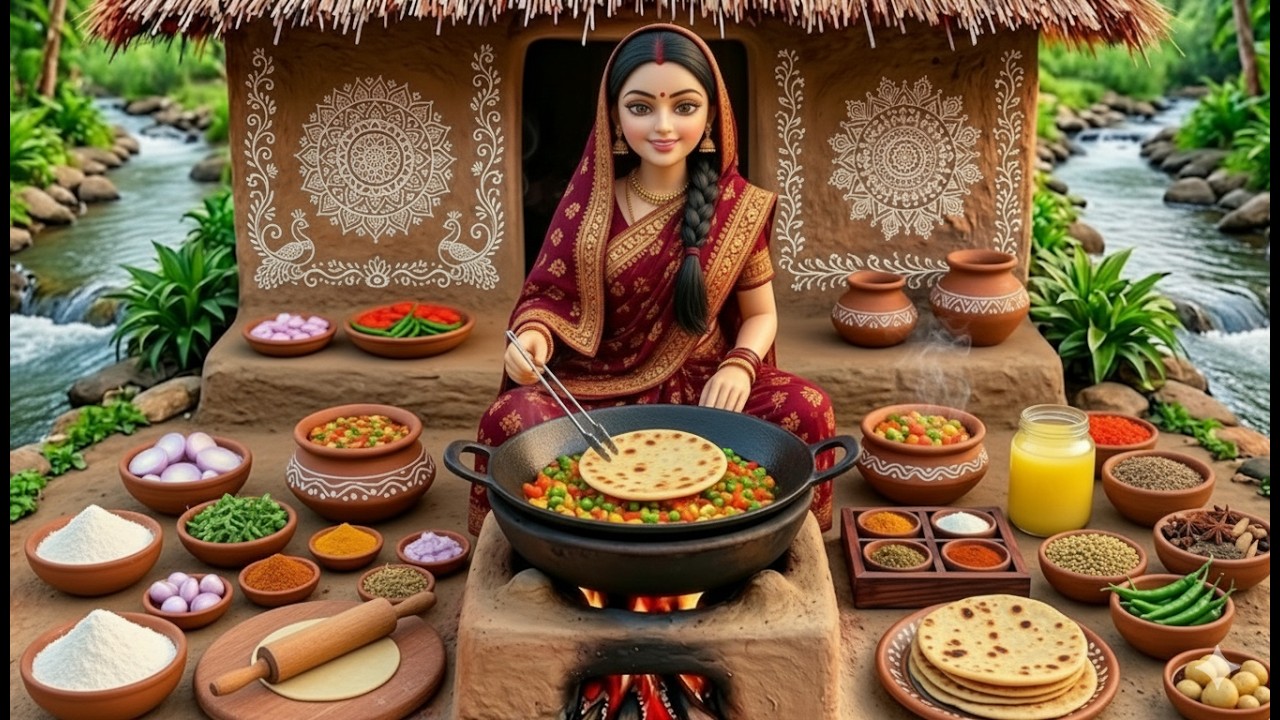 Miniature Doll Roti and Sabzi Cooking ASMR | Indian Village Tiny Kitchen Life