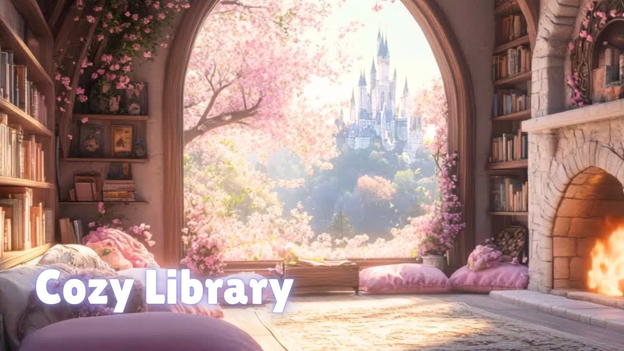 Fairytale Library Fireplace Ambience | Background Music for Reading & Relaxation