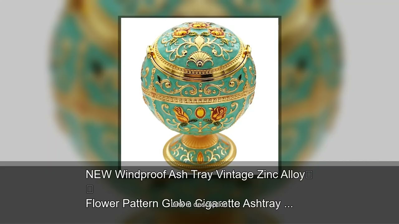 NEW Windproof Ash Tray Vintage Zinc Alloy Flower Pattern Globe Cigarette Ashtray Lid Tabletop P