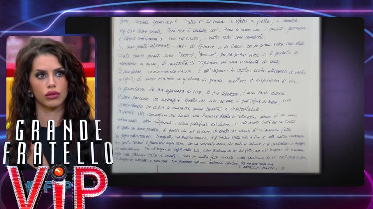 Grande Fratello VIP - La lettera di Marco Bellavia
