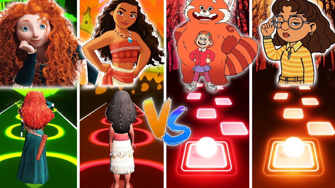 BRAVE MERIDA & MOANA vs TURNING RED MEILIN & PRIYA - TILES HOP EDM!