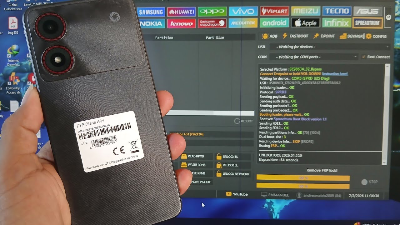 Zte Blade A35 Quitar Cuenta Google FRP Bypass   /  UnlockTool