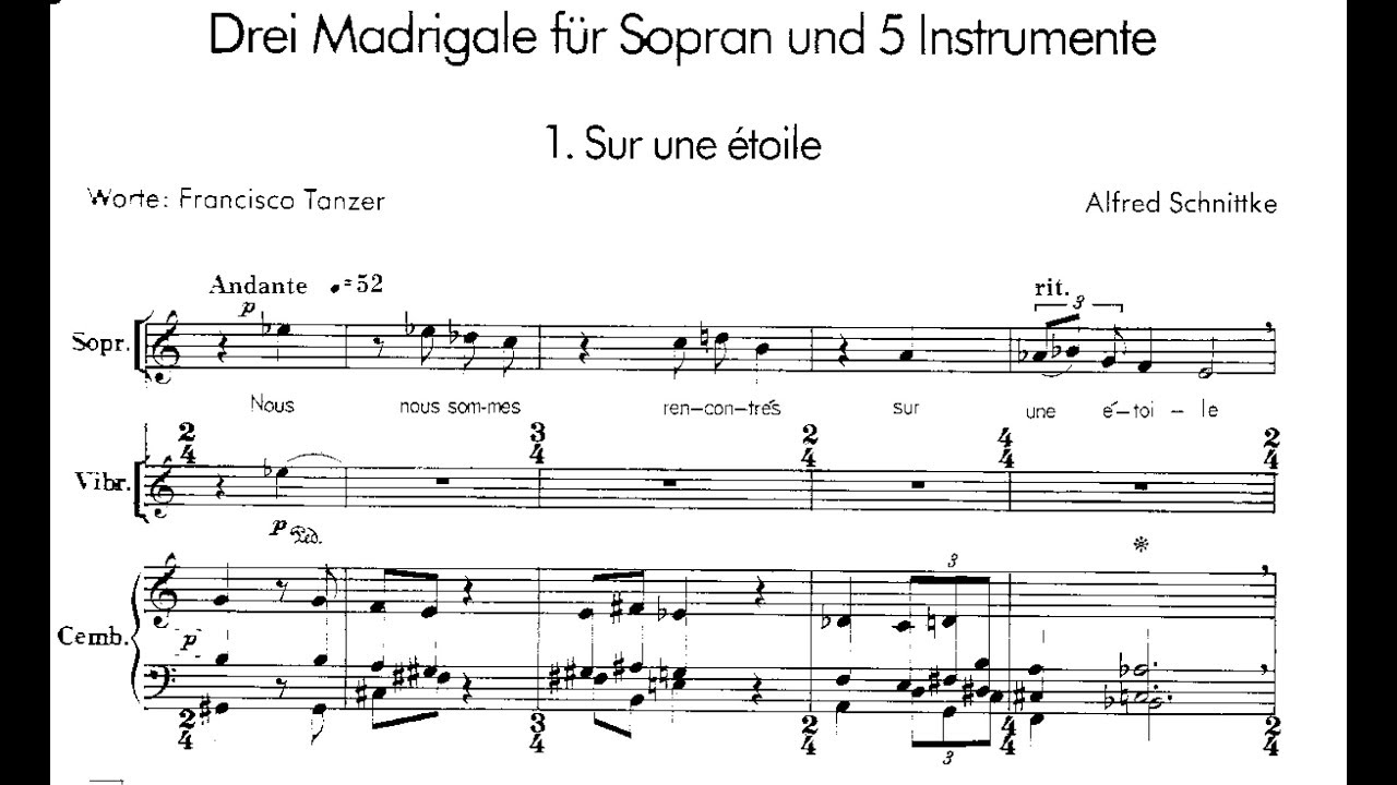 Alfred Schnittke - Three Madrigals for Soprano and Five Instruments (1980) [Score-Video]