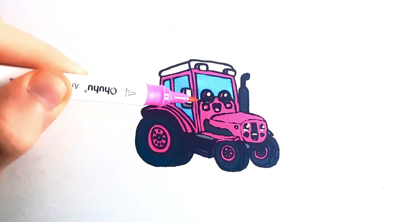 🚜💗✨ How to Draw a Pink Tractor • Cute Kawaii Farm Machine 🌸🎨