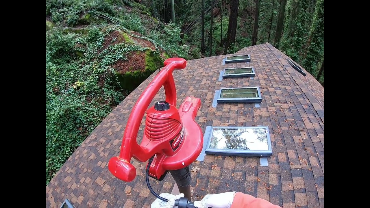 Cleaning pellet stove chimney with leaf blower