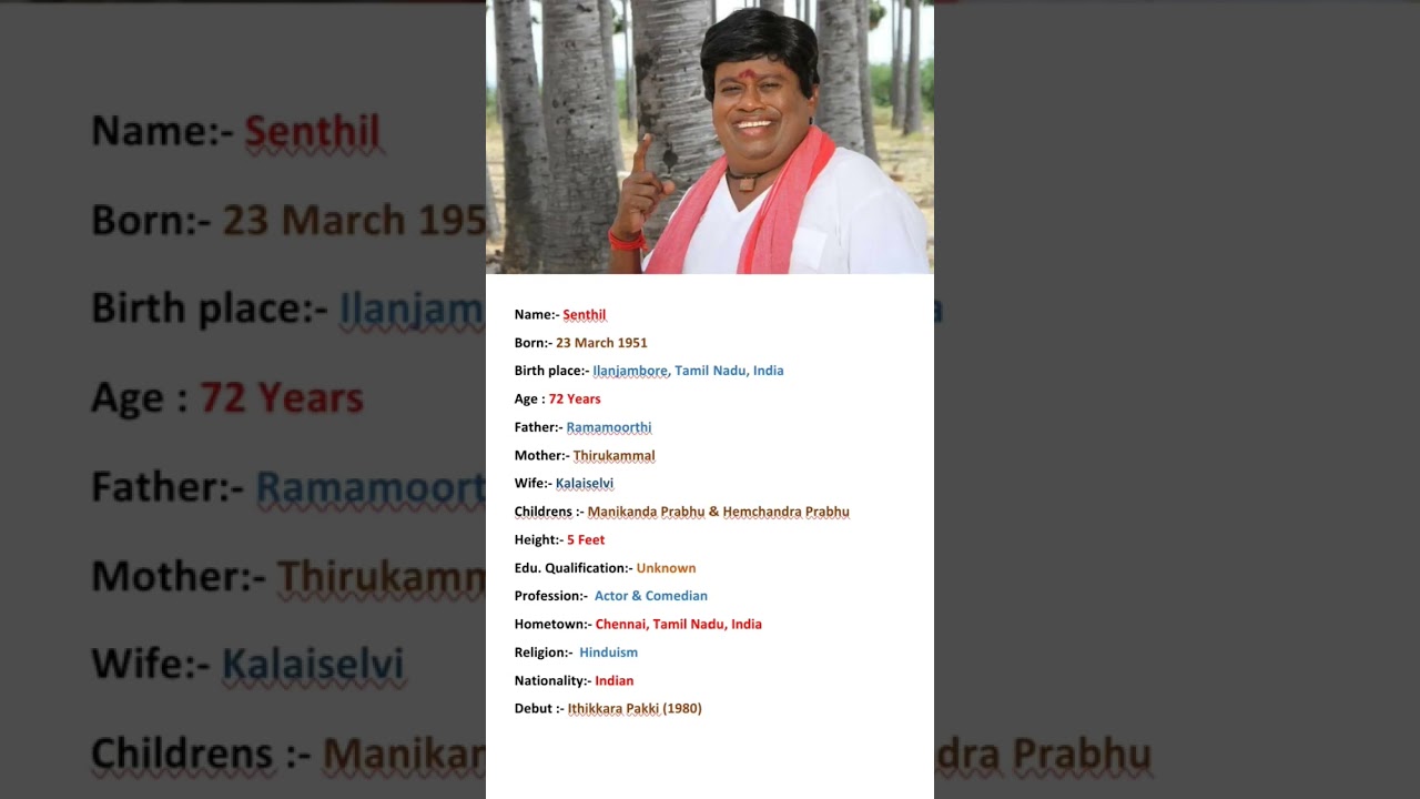 Indian Actor Senthil Biography #shortvideo #viral #youtubeshorts #shorts #viralvideo