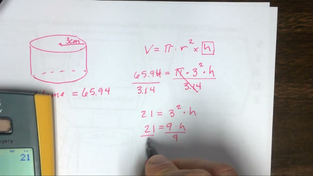 Finding height of a cylinder when radius and volume is given
