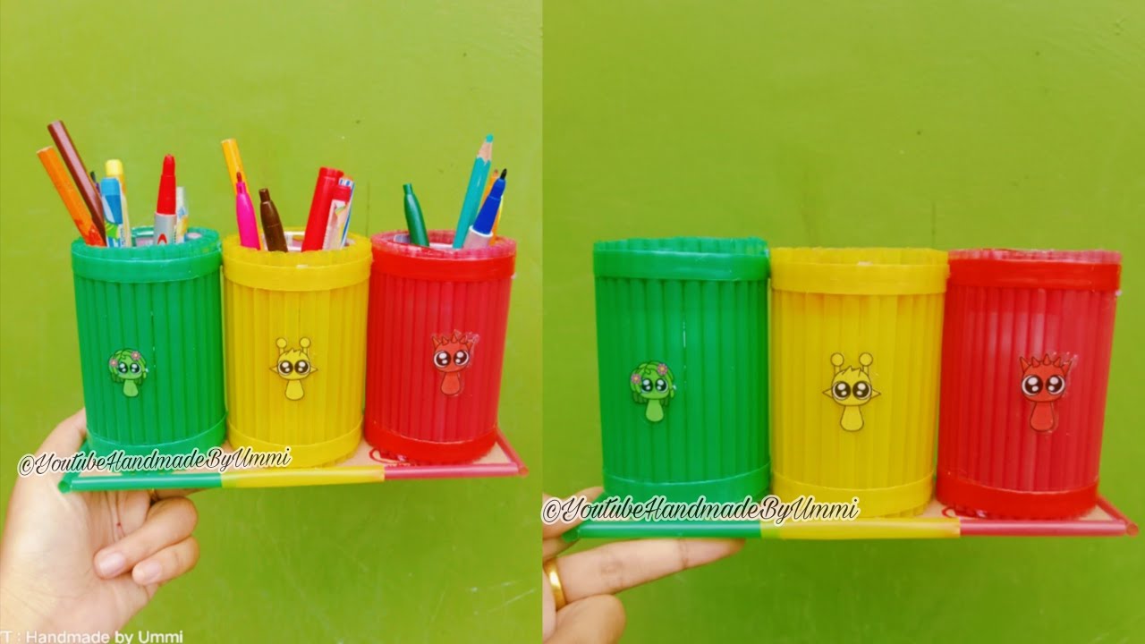 Kerajinan Tempat Pensil dari Sedotan dan Botol Plastik | Kerajinan dari Sedotan | Straw Crafts Ideas