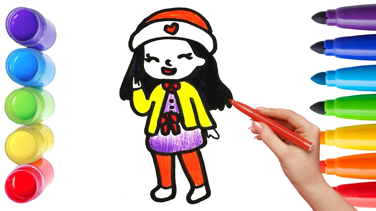 Как нарисовать милую девочку. Рисование, раскрашивание и рисование для детей и малышей_🌈🎨