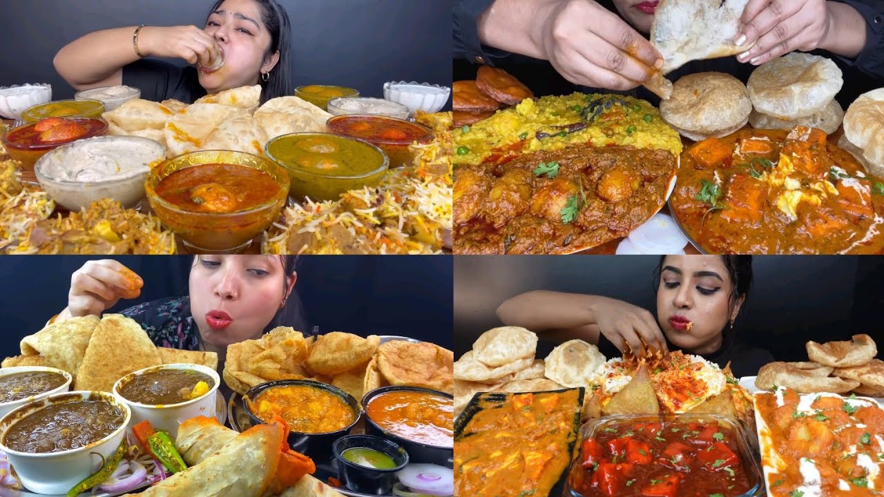 EATING SPICY LAL EGG CURRY FROED RICE PURI PANEER MASALA CHOLE BHATURE ALOO SABZI EATING SHOW 