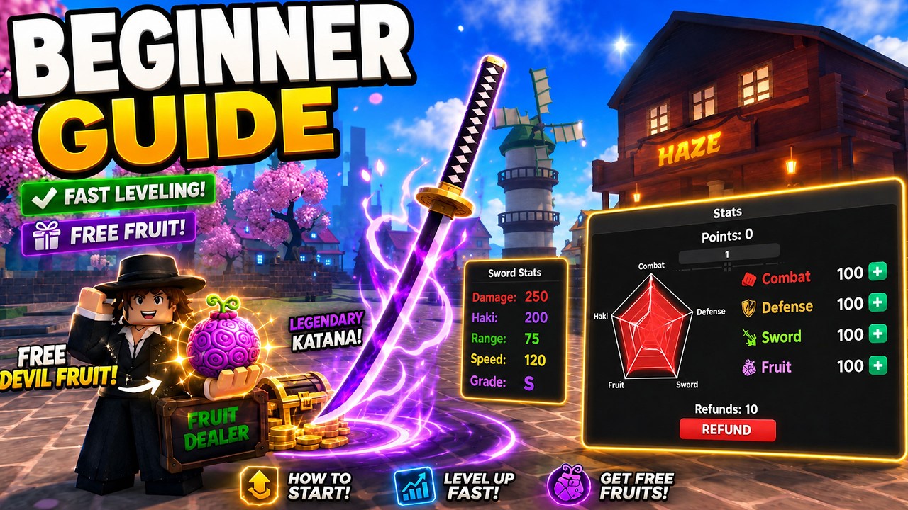 HAZE SEAS BEGINNER GUIDE (FRUITS, WEAPONS, HAKI, RACE, PROGRESSION, LEVEL FAST, MONEY FAST) Roblox