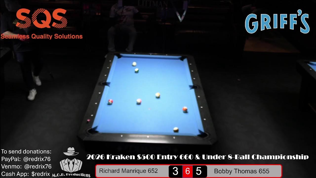 2026 Kraken $500 Entry 660 & Under Bar Table 8-Ball Championship