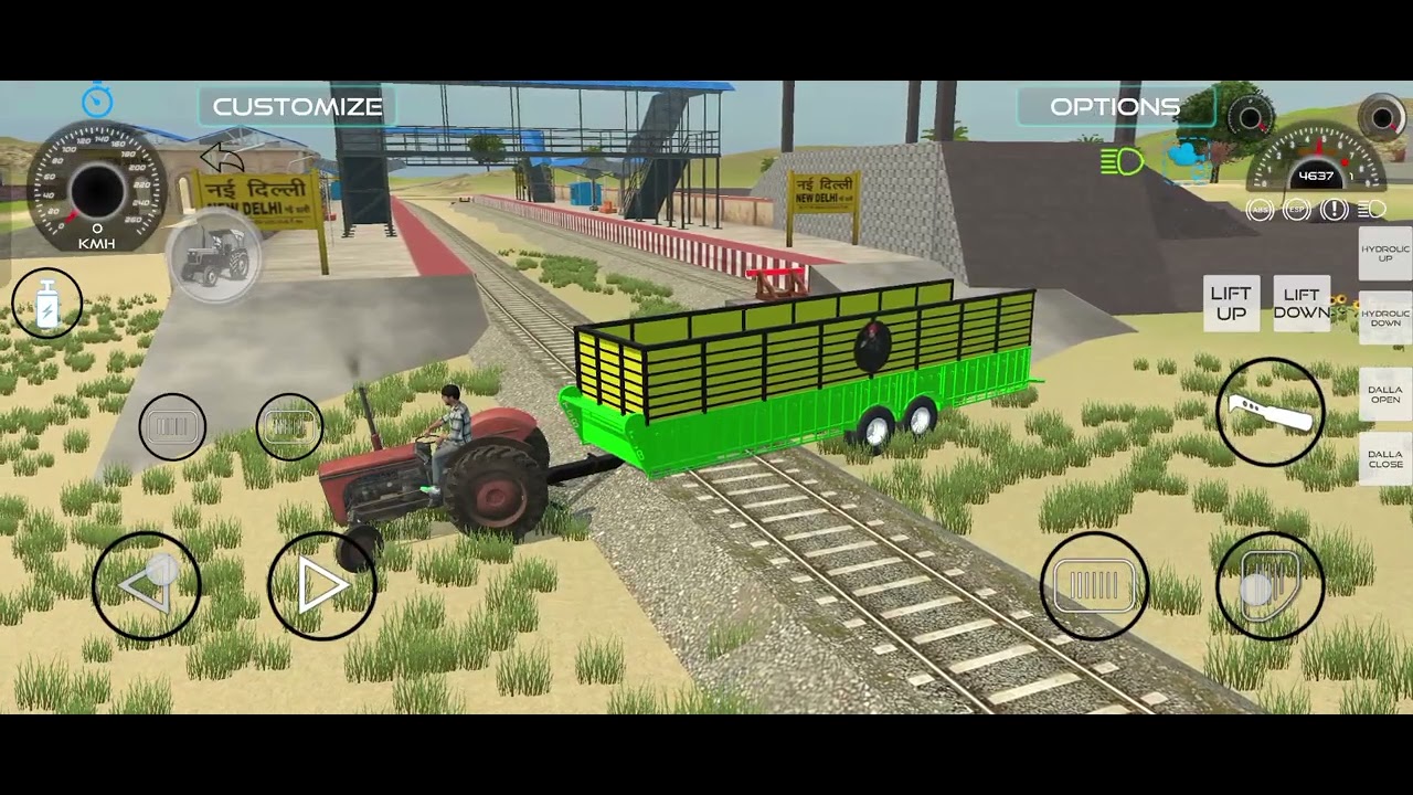 Tractor simulator game 3D, Big trolley and old tractor funny scenes in india game play...
