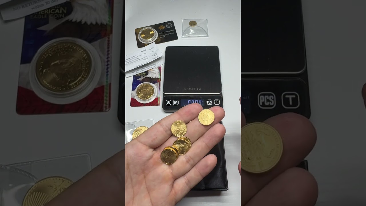 Size comparison! 1 oz 22k American Gold Eagle vs 1/10 oz 22k American Gold Eagle