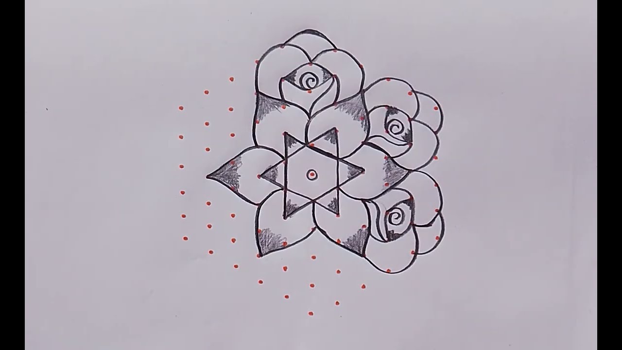🌹🌹Easy and simple 11*6 Rangoli Design 🌹🌹