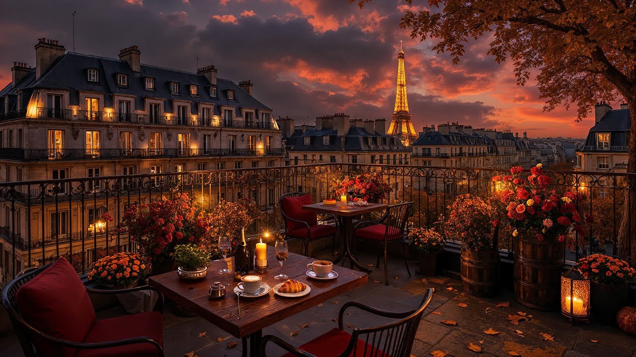 Cozy Autumn Jazz Night at Paris Balcony Café ☕ Relaxing Jazz Music for Study, Work & Calm Focus