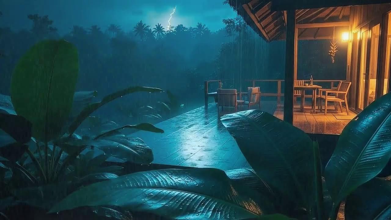 Instant Sleep with Steady Rain Sounds and Rolling Thunder at Forest Cabin Terrace 🌧️